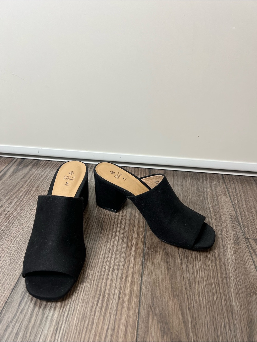 Call It Spring Black Open-Toe Block Heel Mules